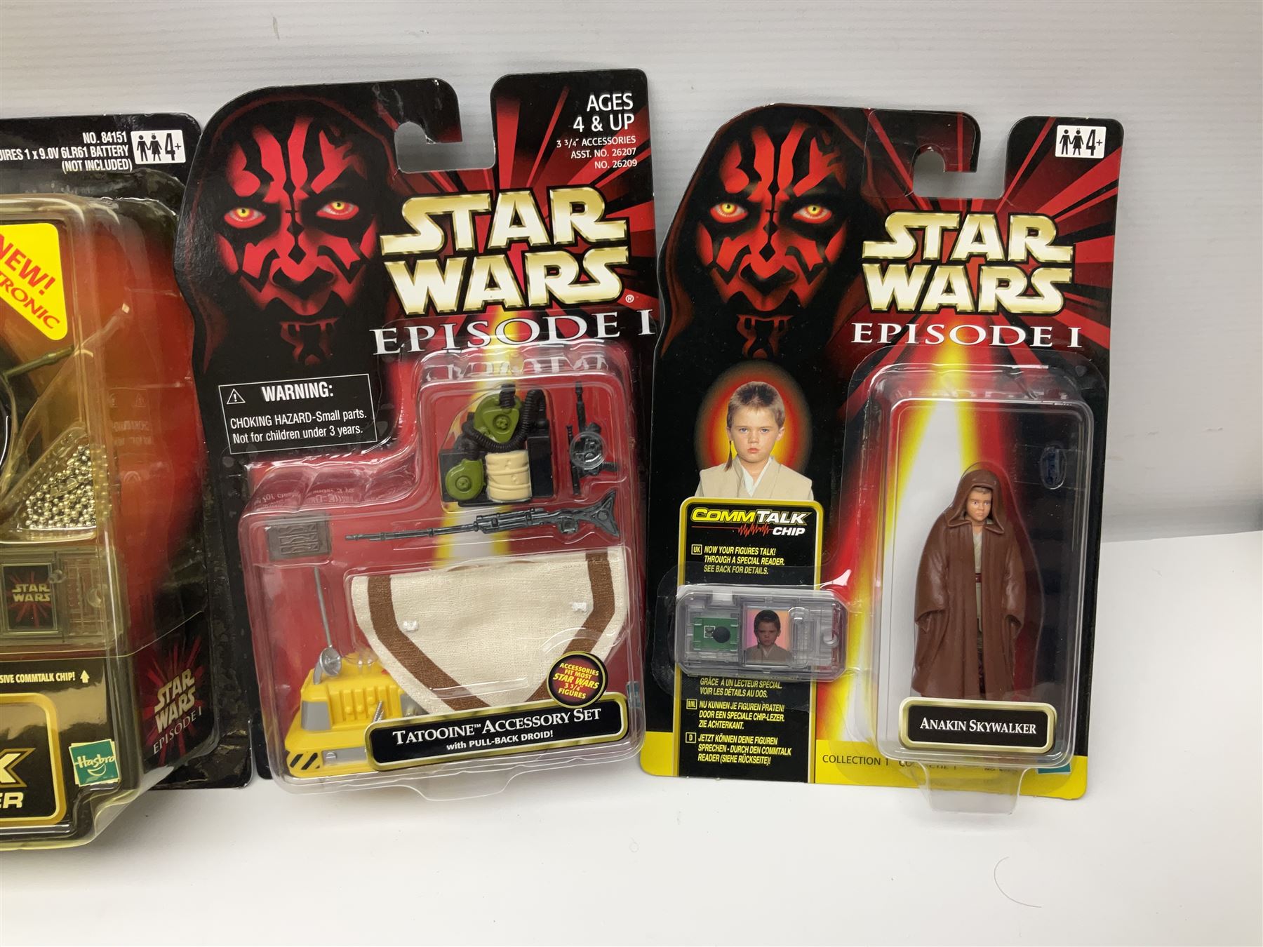 Star Wars - twenty-five 1998/1999 Star Wars Episode One figures and accessory sets by Hasbro in original card backed packaging; both Collection 1 and 2 with Electronic Commtalk reader for each figure's commtalk chip.