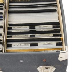 Case containing a large quantity of postcards including foreign topographical sorted by country, art and artists, comic, industrial etc over 1000 cards