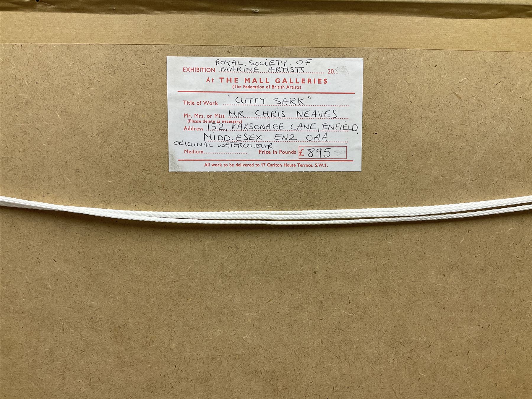 Chris Neaves (British 20th century): 'Cutty Sark', watercolour signed, exhibition label verso 30cm x 41cm