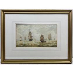 William Frederick Settle (Hull 1821-1897): 'Sailing Ships Under Way', pair watercolours signed with monogram and dated '79, 22cm x 40cm (2) 
Provenance: private collection, purchased Dee, Atkinson & Harrison 14th February 1997 Lot 780