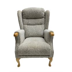 The Cotswold Chair Company - 'Berkeley Queen Anne' wingback armchair, upholstered in textured scroll fabric with sprung seat, on cabriole supports