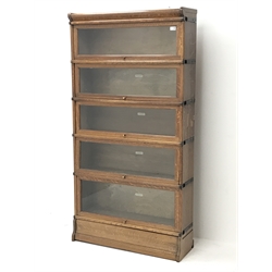 Early to mid 20th century oak Globe Wernicke library bookcase, five tiers with glazed hinged and sliding doors, W87cm, H168cm, D28cm