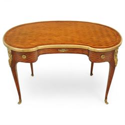 Late 19th-century Louis XV-style marquetry and gilt bronze-mounted kidney-shaped writing t...