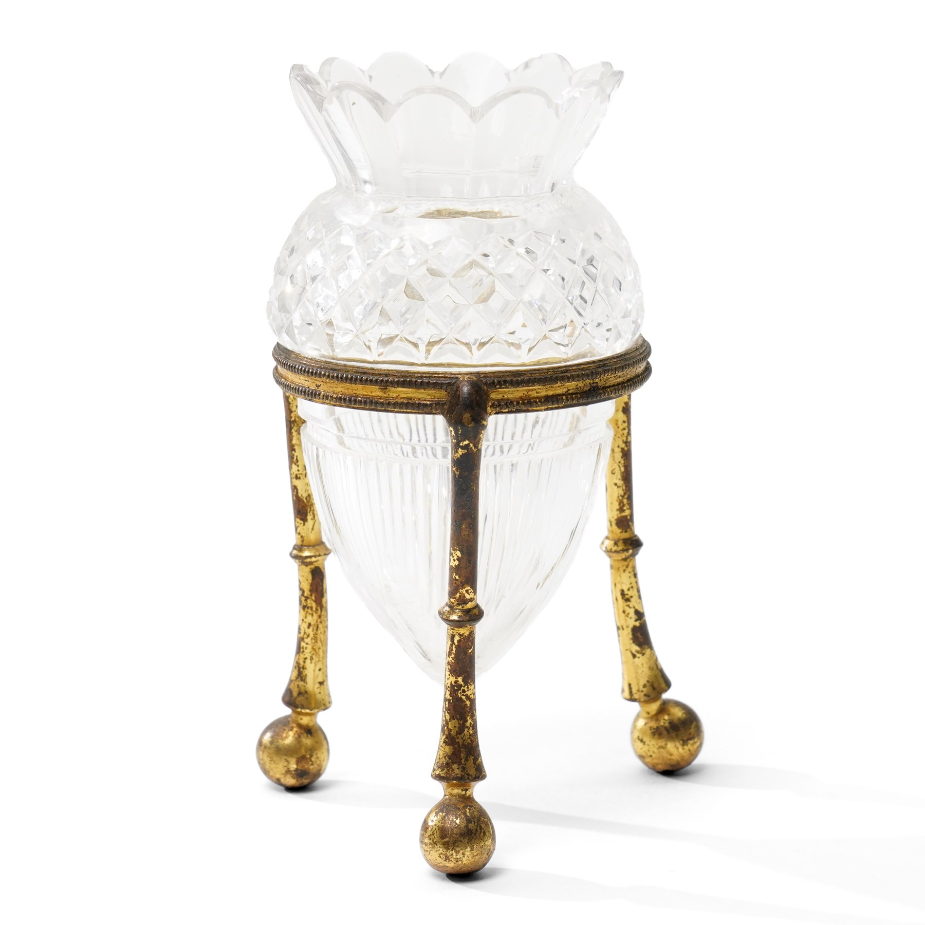19th century F & C Osler trio, the cut-glass bud vases upon stylised gilt bronze mounts, stamped Osler to feet, tallest H15cm 
Notes: F & C Osler famously supplied the crystal fountain for the Great Exhibition of 1851.