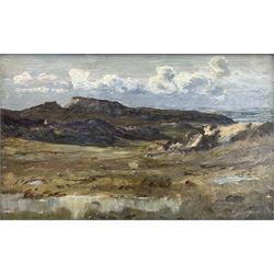 George Faulkner Wetherbee RI ROI (American 1851-1920): Upland Landscape, oil on panel signed dated 1891 and inscribed 'To my friend James E Clifton' 14cm x 23cm