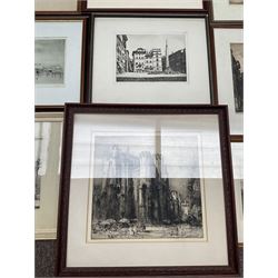 Collection of etchings, artists including Frank Short, Leonard Russell Squirrell, Malcolm Osbourne, Alfred Bentley, Samuel Chamberlain, Sidney Tushingham, Hedley Fitton, etc (16)