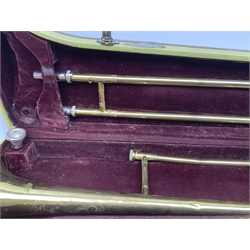 Skylark brass two-piece trombone, in fitted case with mouthpiece