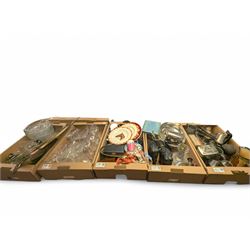 Collection of silver plate including twin-handled tray, cut glass, ceramics and other coll...