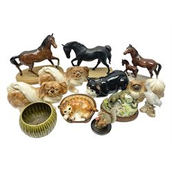 Pair of Melba Ware Pomeranian dog figures, Border Fine Arts Family Life otter figure, Beswick 'Spirit of Freedom', Royal Doulton horse figure and other animal figures and similar