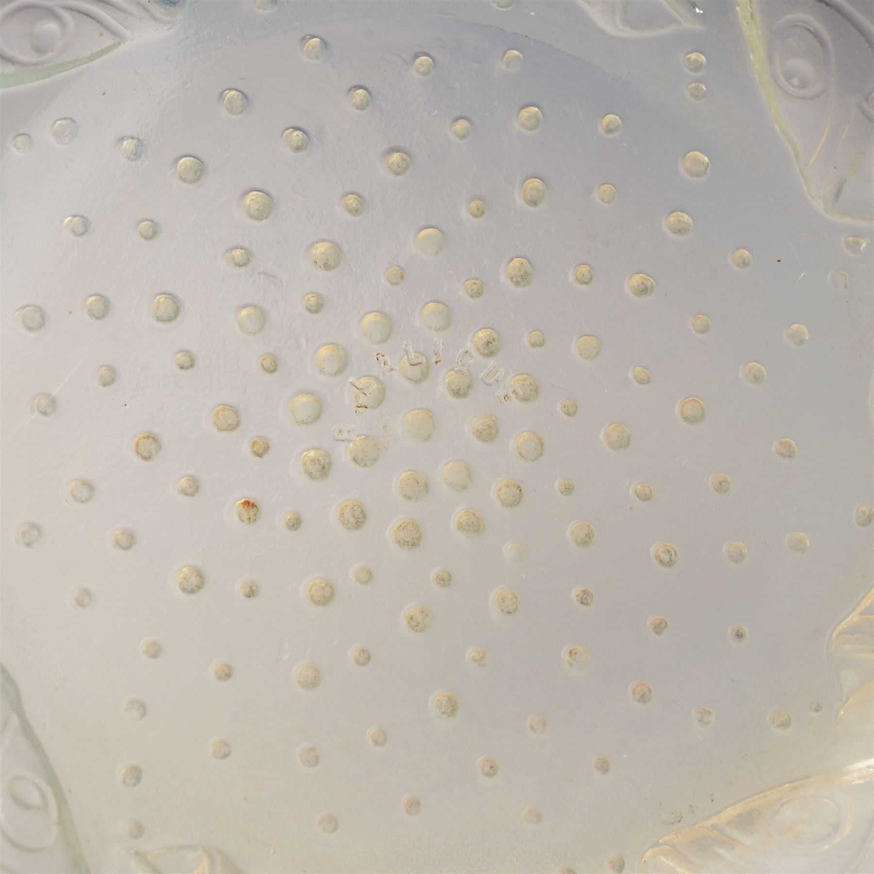 Rene Lalique 'Poissons' opalescent glass bowl, c.1931, moulded R Lalique mark to centre, D24cm 