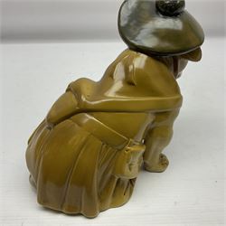 Royal Doulton figure Royal Doulton bulldog figure, modelled in a Tam O'Shanter hat, khaki glazed, with printed mark beneath, H19cm 