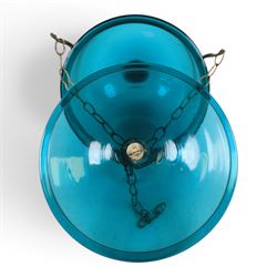 Turquoise glass Indian Hundi ceiling lamp with metal mounts and glass plate, shade H20cm
