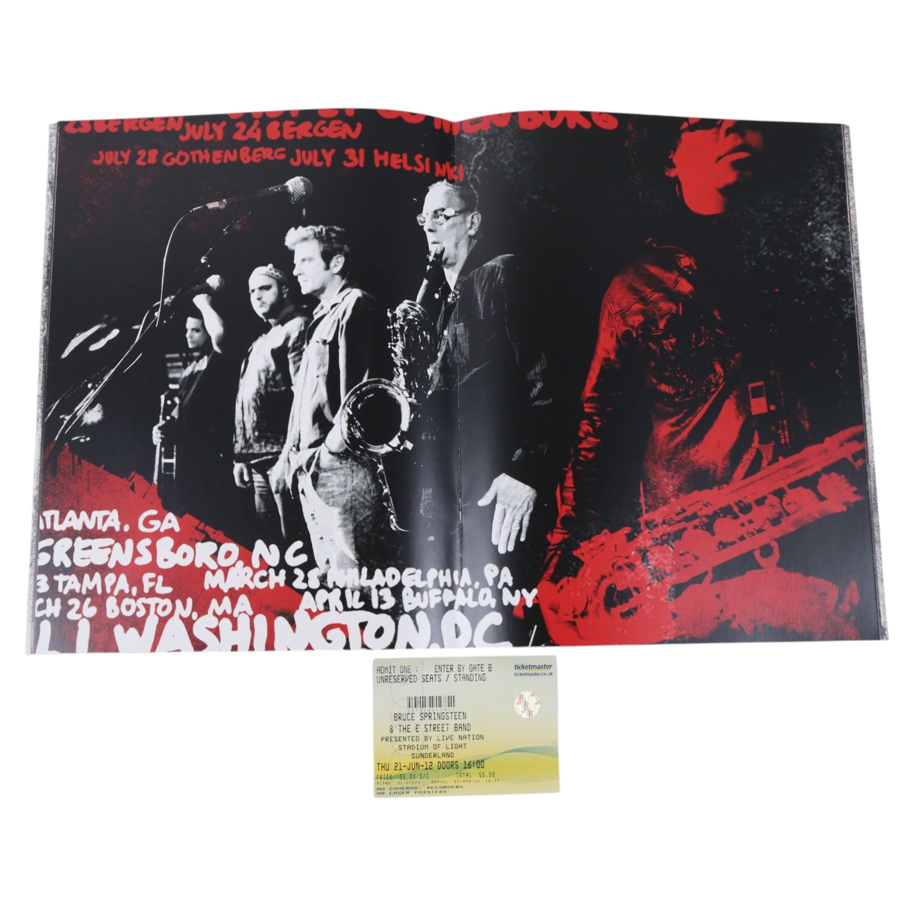 Signed Journey Escape record, with Steve Perry, Neal Schon, Jonathan Cain, Ross Valory, together with a Bruce Springsteen Born in the USA record, Wrecking Ball tour programme and ticket