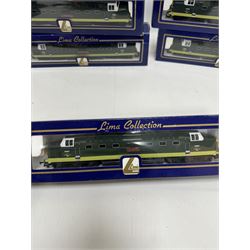 Five Lima ‘00’ gauge Class 55 Co-Co Deltic diesel locomotives, comprising four L204952 examples, including one with original name and number Crepello no. D9012 and three reworked as Argyll & Sutherland Highlander no. D9021, Royal Highlanders Fusilier no. D9019, St Paddy no. D9001 and a L204951The Prince of Wales Own Regiment of Yorkshire no. D9005, all in BR two tone green livery, all boxed 