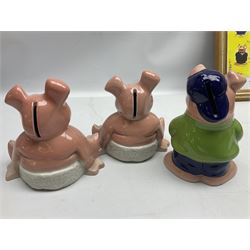  Full Set of Wade Natwest Pigs to include cousin Wesley, with an additional baby and framed leaflet 
