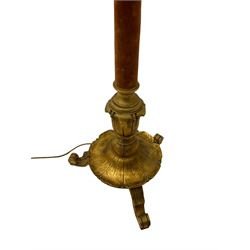 Classical design gilt standard lamp, with suede column