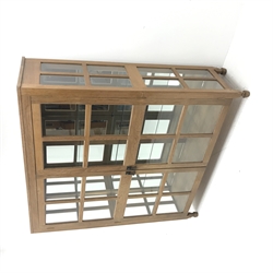 'Foxman' large oak and glazed display cabinet, two doors enclosing three glass shelves and mirrored back, by Don Craven of Oldstead, Thirsk, W154cm, H169cm, D47cm
