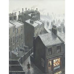 Steven Scholes (Northern British 1952-): 'Wet Roof Tops and Evans Fish & Chips Manchester'...