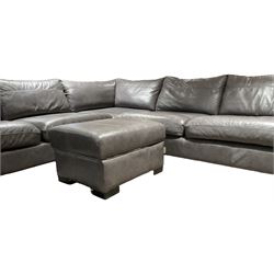 Sofa Workshop - five-seat corner sofa; matching footstool; upholstered in Italian grey leather 