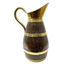 Large 19th century brass coopered oak jug, H60cm