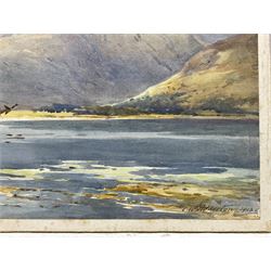 Charles William Adderton (British 1866-1944): 'Ben Nevis from Fort William', watercolour signed and dated 1912, titled verso 31cm x 47cm (unframed)
Provenance: direct from the family of the artist Harry Wanless 1872-1934, part of a collection never previously seen on the market
Notes: Adderton was a friend of the brothers Harry and Charles Wanless, all of whom studied under Albert Strange at the Scarborough School of Art School. Adderton had a studio at 55 Sandside, Scarborough between 1894 and 1901, he moved to Ockbrook Derby and later to Robin Hoods Bay where he was a member of the Fylingdales Group of Artists