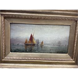 William Adolphus Knell (British 1801-1875): Shipping at Sunrise and Sunset, pair oils on canvas signed 13cm x 26cm (2)