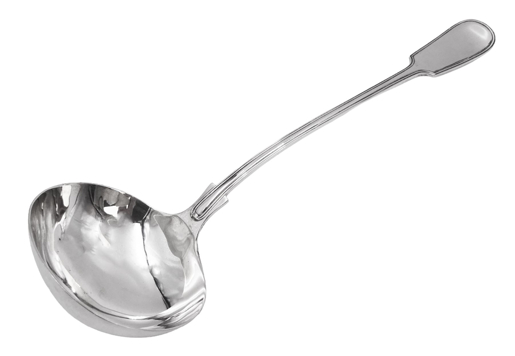 Late Victorian silver Fiddle thread pattern soup ladle, hallmarked Mappin & Webb Ltd, Sheffield 1898, 9.60 ozt (298.6 grams)