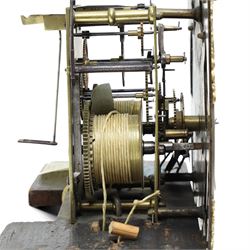 18th century longcase clock eight day movement with  an earlier brass dial and 30 hour chapter ring by William Clark, York with bell strike 28cm 