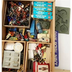 Quantity of lead and plastic figures of soldiers by Britains etc predominantly unboxed but including some boxed by Airfix; together with quantity of unboxed and playworn die-cast models by Dinky. Lesney, Matchbox etc
