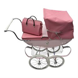 Silver Cross Oberon dolls carriage pram, pink with canopy, H