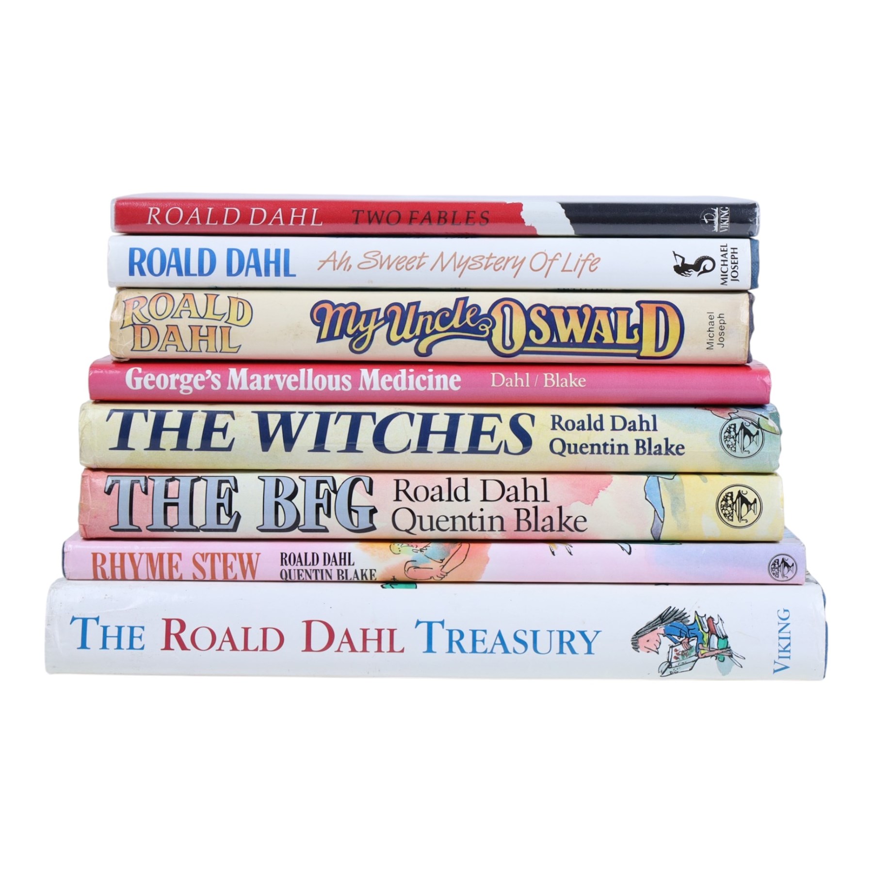 Five Roald Dahl first edition hardback books, to include 'Rhyme Stew' 'The Roald Dahl Treasury' 'Ah - Sweet Mystery of Life' 'My Uncle Oswald' and 'Two Fables'; together with 'The Witches' 'The BFG' and 'George's Marvelous Medicine'