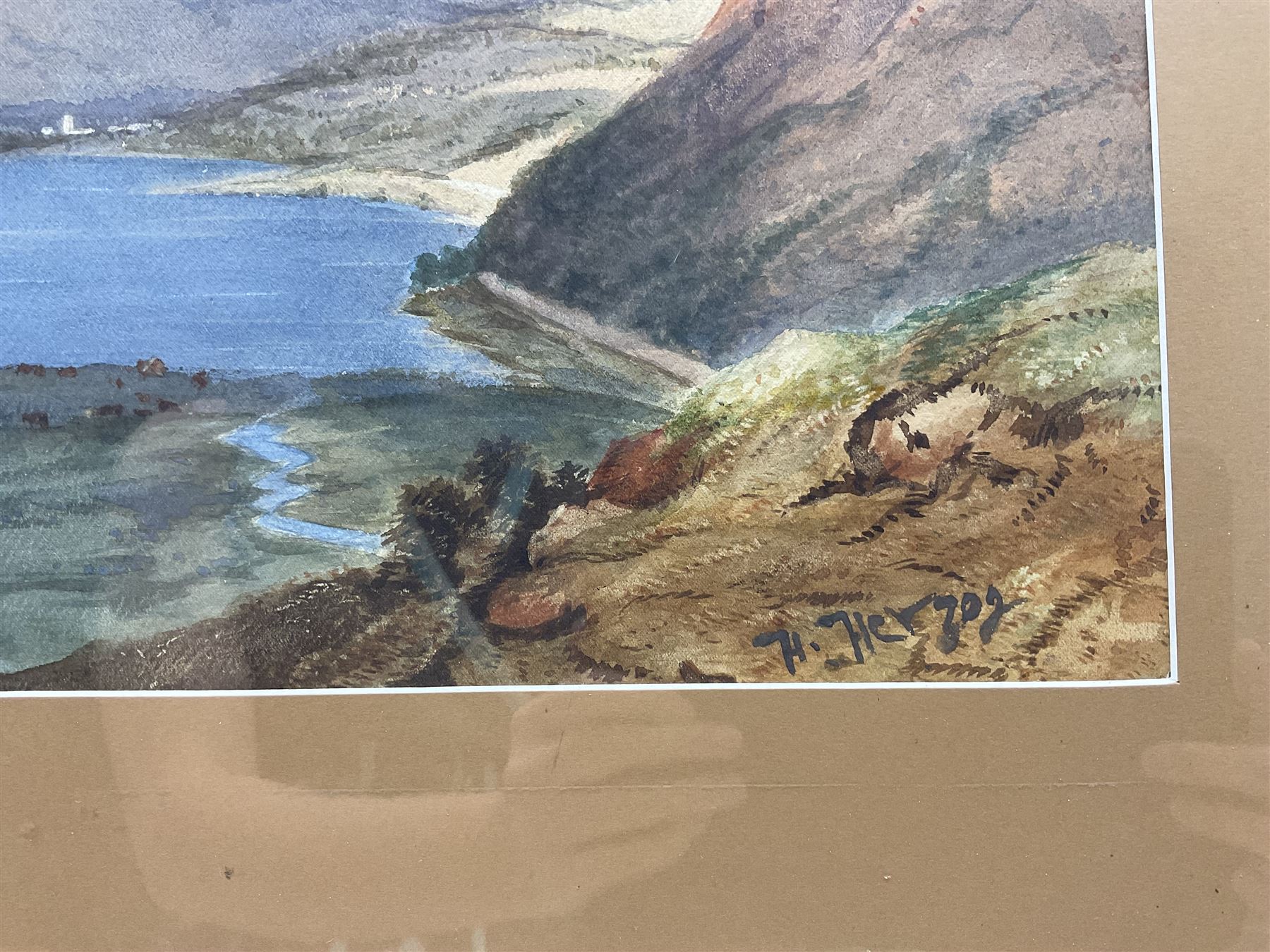 Hermann Ottomar Herzog (German-American 1832–1932): Mountainous Lake Landscape, watercolour signed 29cm x 48cm 