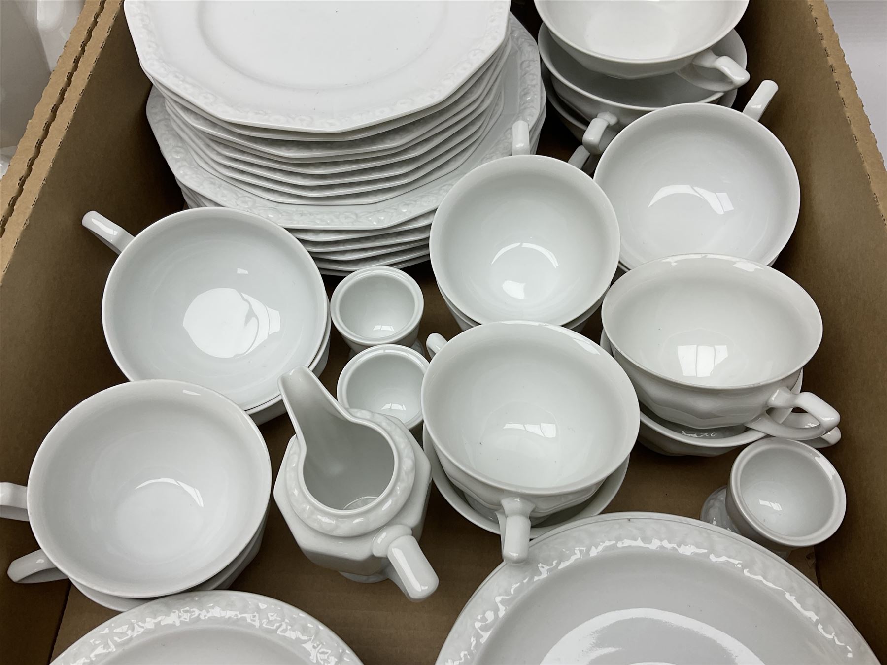 Rosenthal Classical Rose tea and dinner service for eight, including teapot, coffee pot, milk jug, covered sucrier, cups and saucers, dinner plates, serving dishes etc 