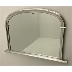 Arch top overmantle mirror in silver frame