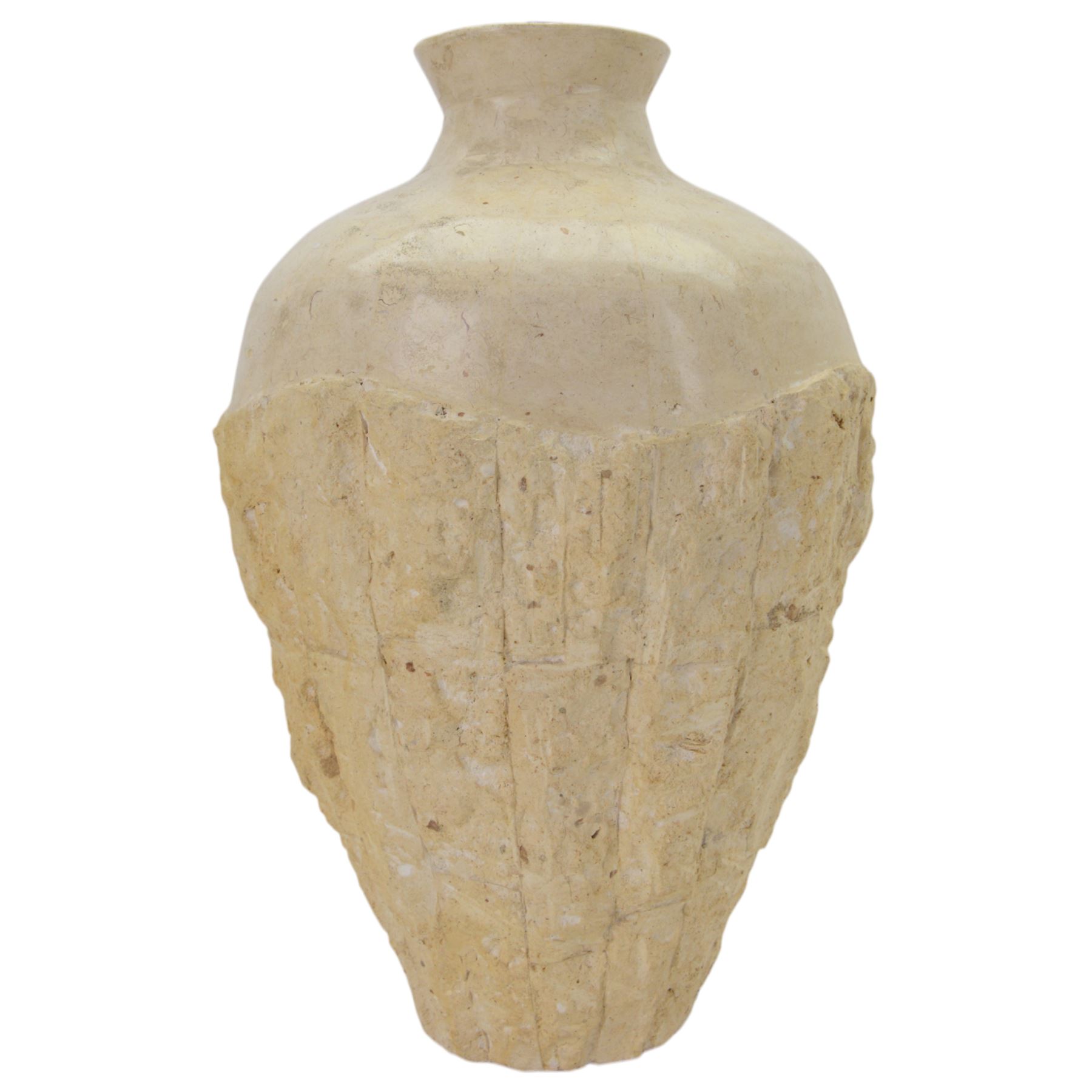 Composite table lamp, of  baluster form with textured detail and smooth neck, with shade, H76cm