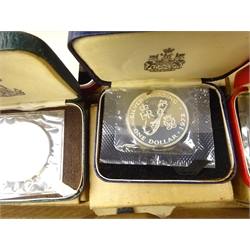  Collection of commemorative coins, some being silver, including five silver proof crowns, cased with certificates, another similar without certificate, various 'The Tower Mint' medallions, commemorative crowns, single Lindner tray etc  
