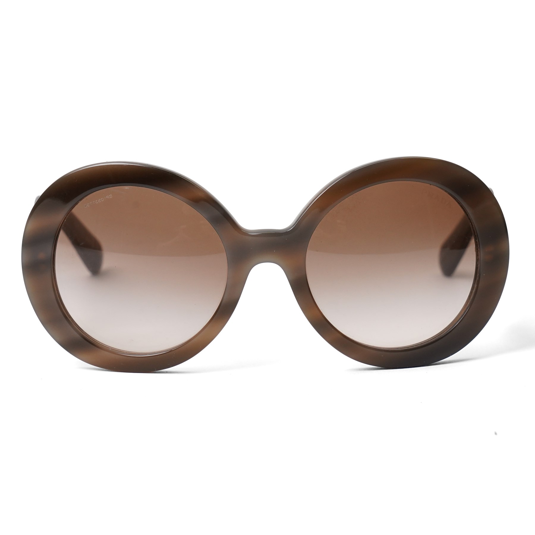 Prada - ‘Minimal Baroque’ oversized round sunglasses in smoky grey acetate, with graduated lenses and distinctive scroll-form temples, with gold-tone PRADA lettering to arm, in hard case