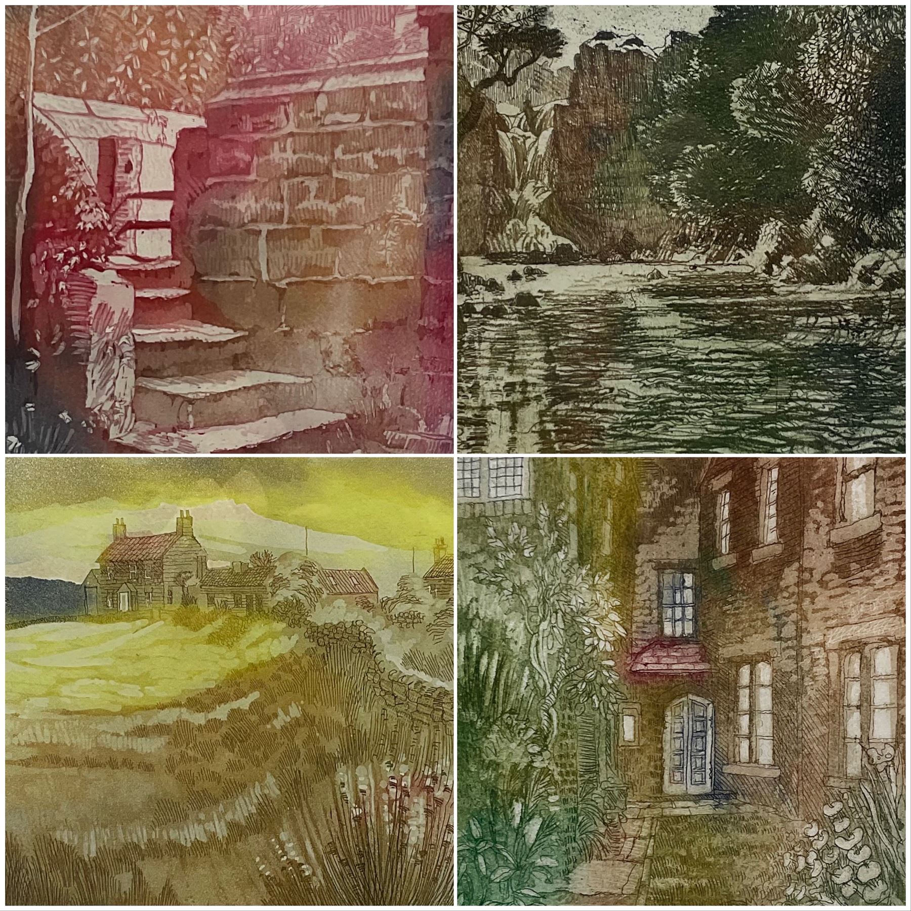 John Degnan (Northern British 1947-): 'Fryup Dale' North Yorkshire; 'Stout Steps'; 'High Force' and 'Court Yard', four etchings signed titled and numbered 39/100, 26/100, 16/25 and AP 4, max 23cm x 17cm (4)
