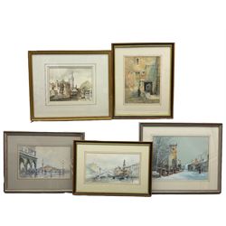 William Anthony 'Tony' Denison (British 1937-): Venetian Scenes, four watercolours and one pastel signed, many titled verso, max 24cm x 31cm (5)