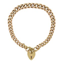 9ct gold graduating curb link bracelet, with heart locket clasp, each link stamped 9.375