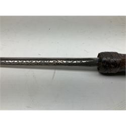 Early 20th century officer's swagger type leather covered sword stick, the 33cm etched single fullered blade marked Wilkinson Pall Mall, with carrying strap L60.5cm