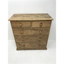 Pine chest, two short and three long drawers