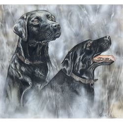 Robert E Fuller (British 1972-): 'Purdy and Basil' - Two Labradors, watercolour and gouache signed and dated '91, 38cm x 41cm
