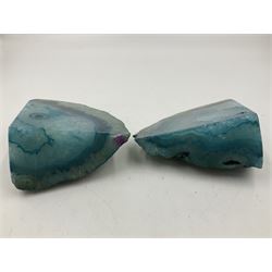 Pair of green agate, natural edged bookends, H10cm