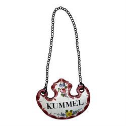 Seventeen mid 18th century and later enamel wine labels, one example of heart shaped form, the rest of cartouche and escutcheon form, various titles including Claret, Rum, Sloe Gin, Port, Whisky, Cowslip, Cherry-Brandy, etc., largest example W7cm 