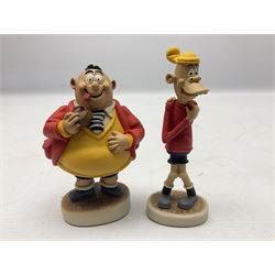 Thirteen Robert Harrop figures from the Beano Dandy collection, comprising Yo-Yo Collectors Piece 1996, Desperate Dan BD03, Cuthbert Cringeworthy BD08, Teach BD06, 'Erbert BD14, Toots BD12, Winston BD17, Fatty BD07, Dennis The Menace BD01, Dennis the Menace Fishing BD806, Sydney BD13, Wilfrid BD15 and Plug BD11