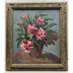 Continental School (20th Century): Bouquet of Pink Roses, oil on canvas indistinctly signed 40cm x 34cm