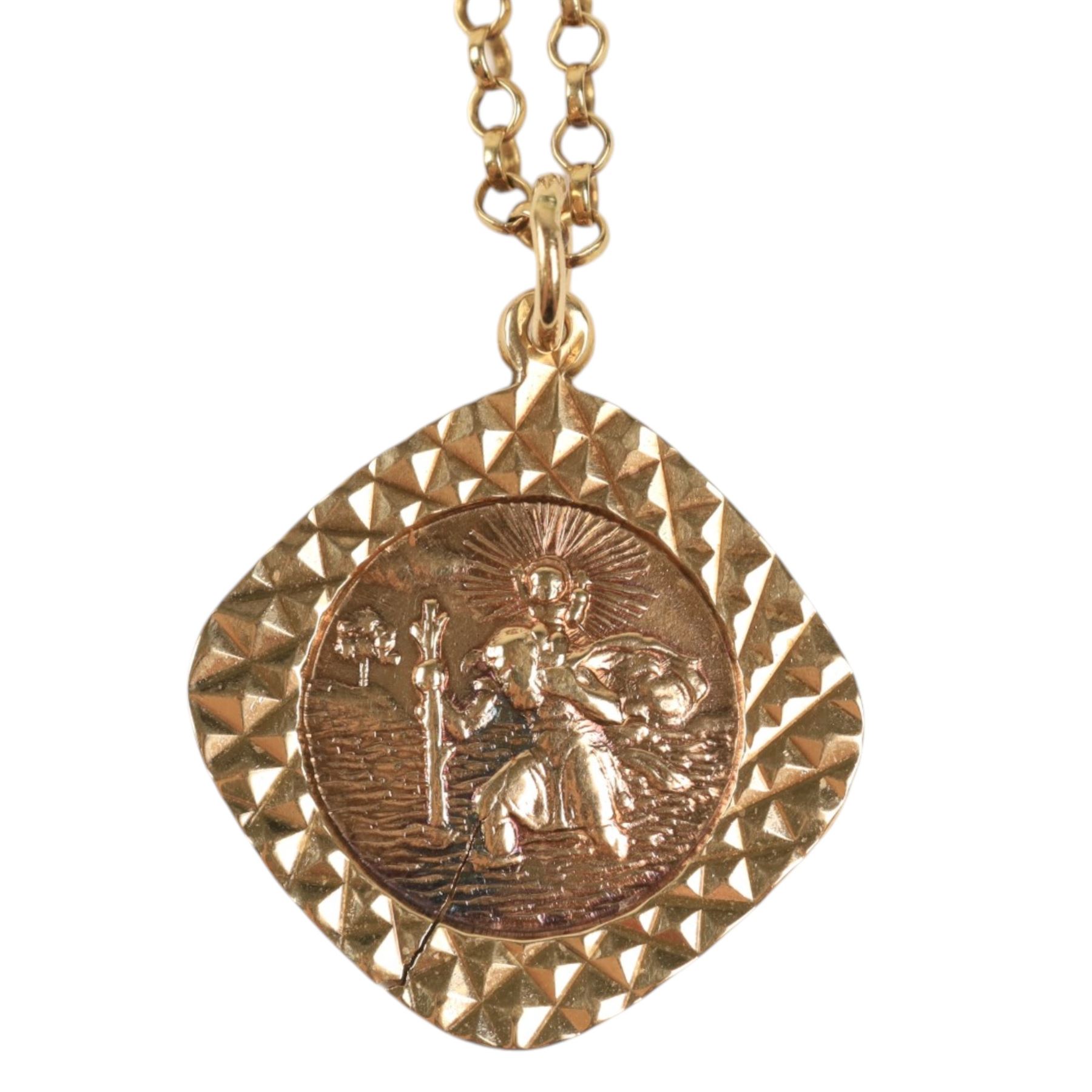 Gold St Christopher's pendant necklace and a gold cross pendant, all 9ct 