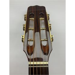 Spanish Gitano Manuel Rodriguez EMC1 Maccaferri acoustic guitar, c2000, the cedar top with D-hole, L98cm overall; in lightweight hard carrying case.
