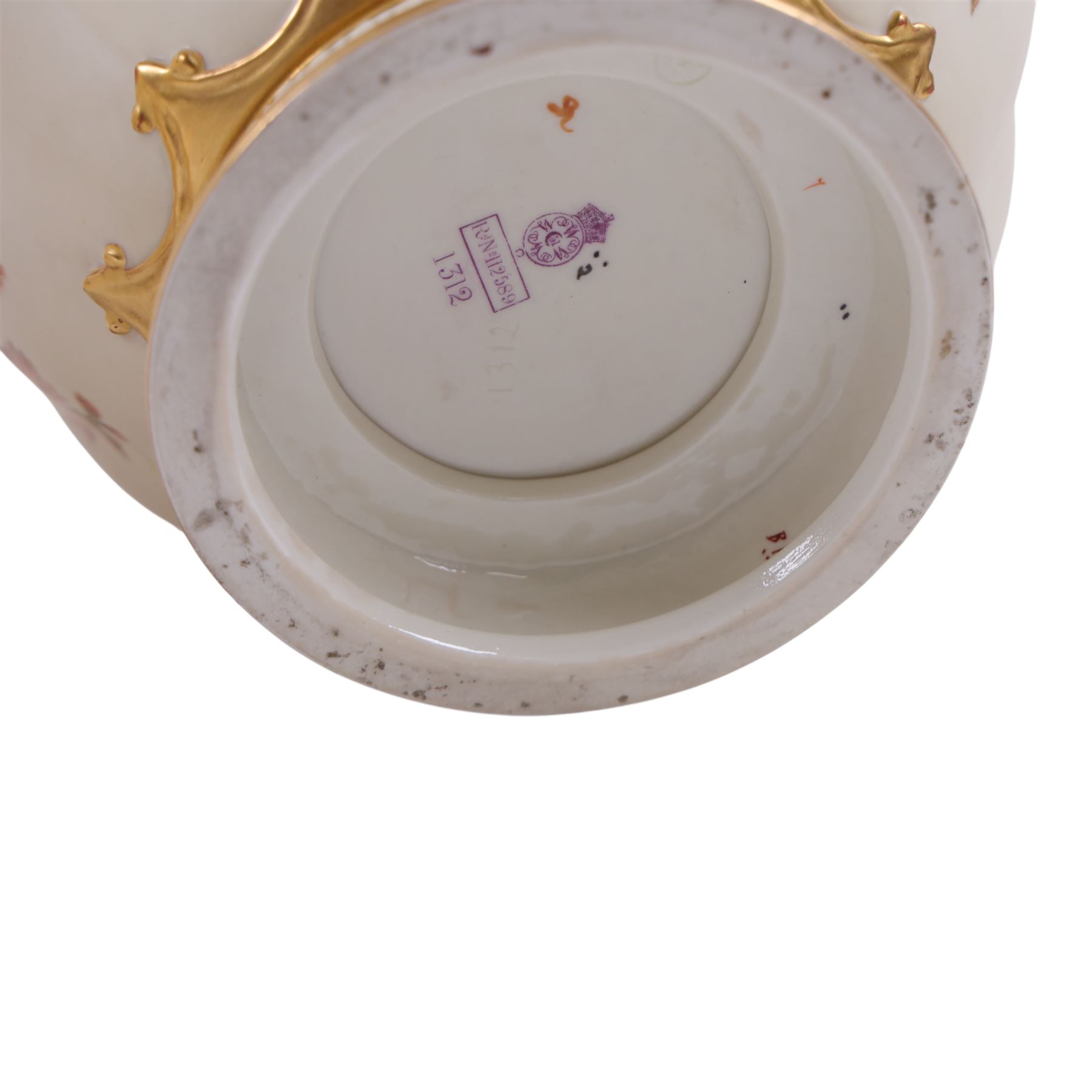 Royal Worcester pair of blush ivory jar and covers, painted with floral sprigs and gilding detail, with price mark beneath and numbered 1312,  H28cm